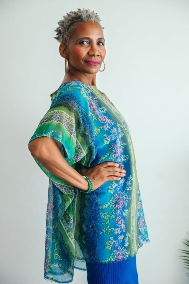 Jeanne Multi-Blueish Floral Chiffon Loose Top