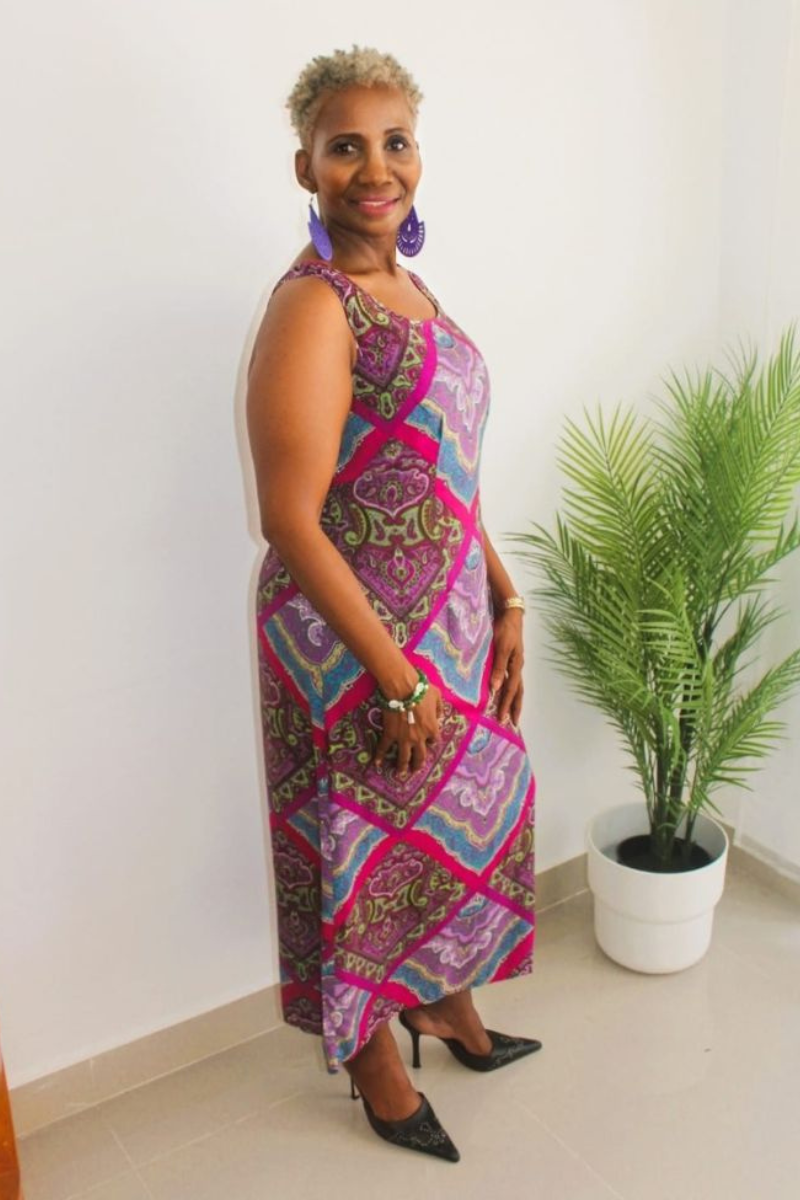 Damala  sleeveless Multicolored Paisley midi  dress With Short Sleeves Lavender Jacket