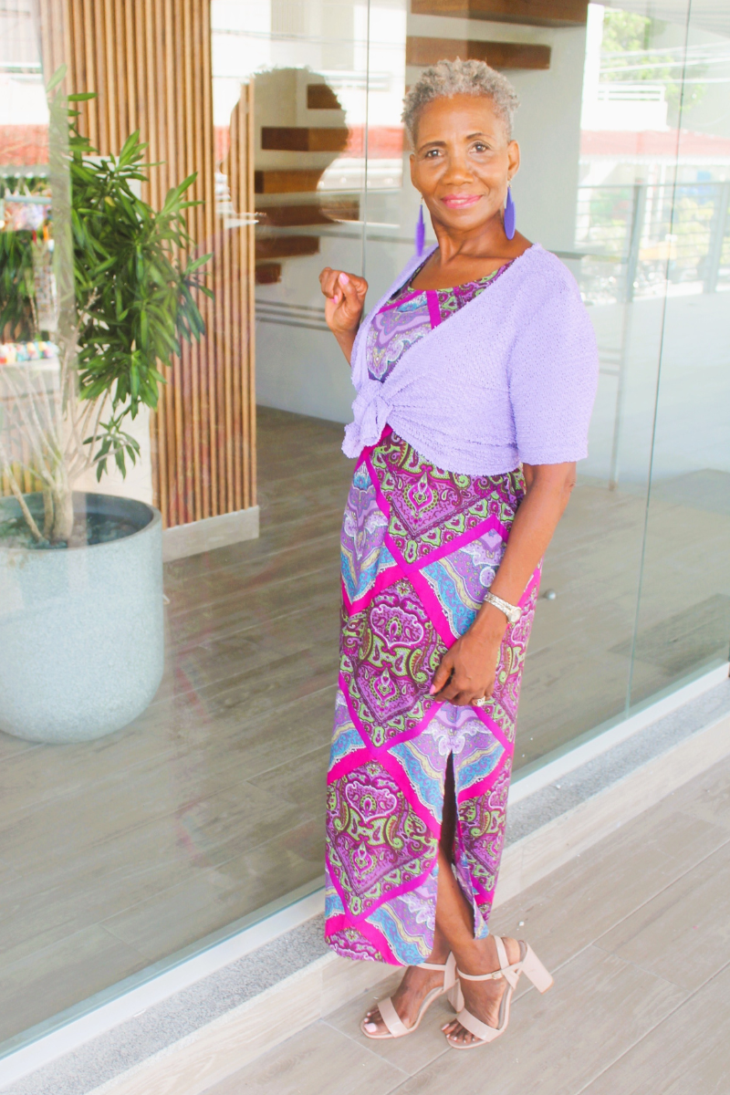 Damala  sleeveless Multicolored Paisley midi  dress With Short Sleeves Lavender Jacket