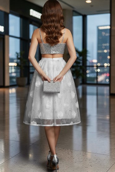 Lunice- Silver Sequin Bustier Top