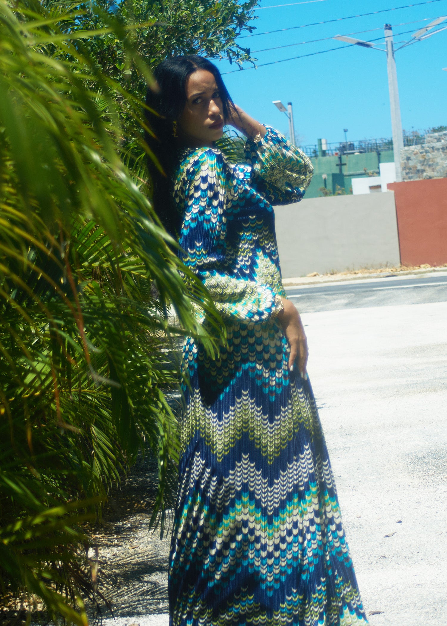 The Madona Chevron Print Midi Dress