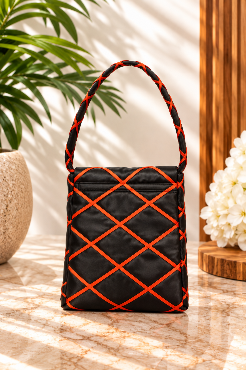 Soleil | Black Satin Floral Statement Handbag