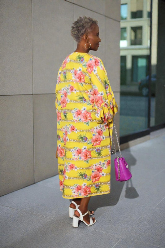 Tahita White Floral Puff Sleeves Duster