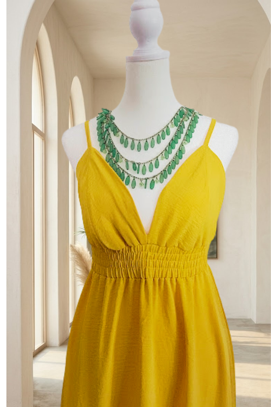 Alisa Resort Yellow Tiered Halter Midi Dress