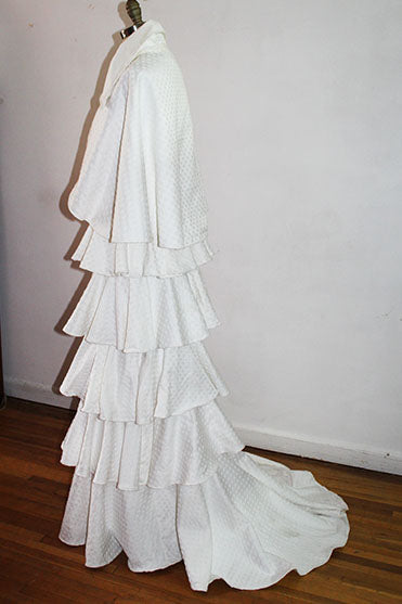 Carola Off White Vintage Silk Brocade and Organza Cape With Over Size Collar