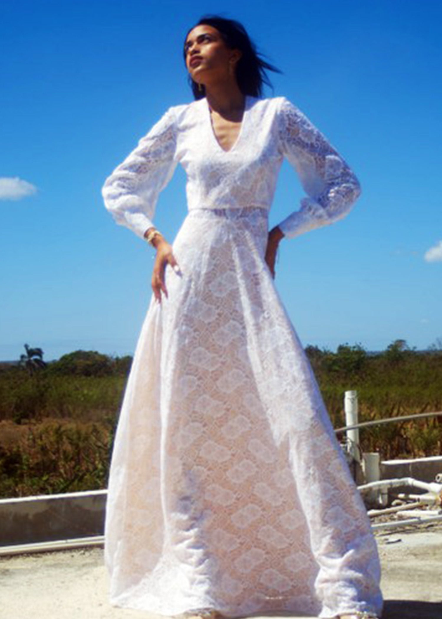 Angelica Long Sleeve  Lace V Neck Bridal Gown