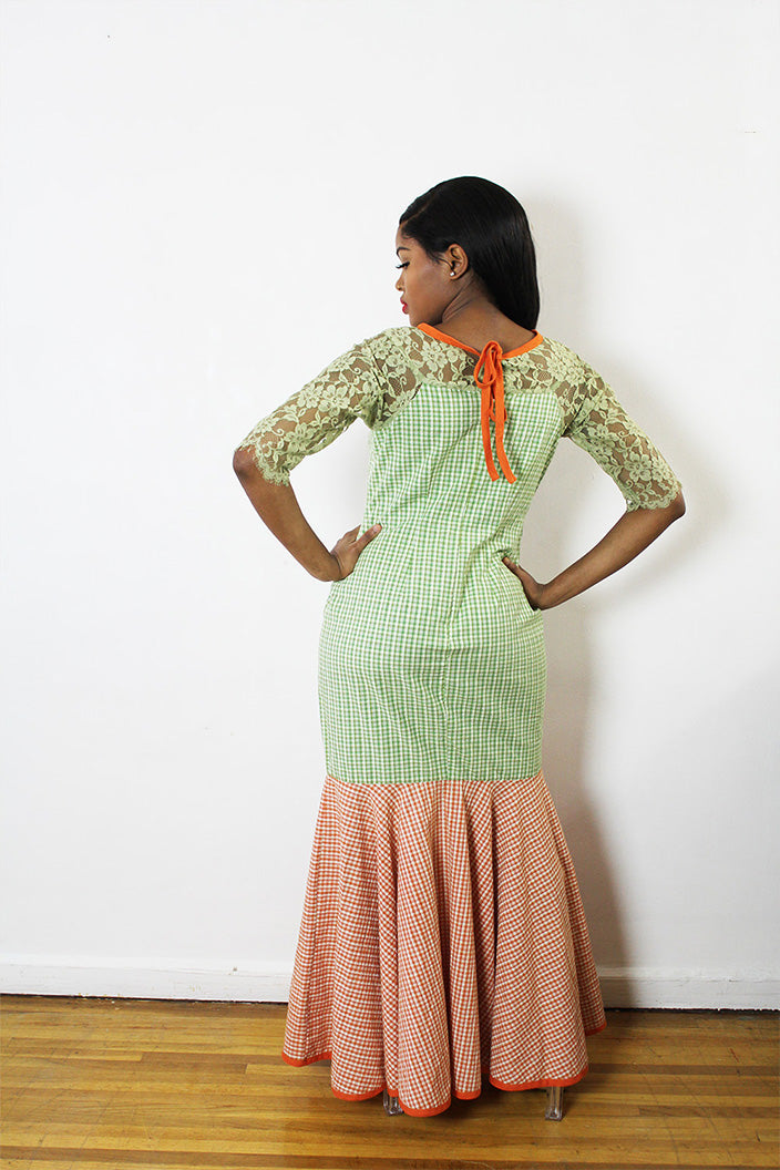 Anna Color Block 3/4 Sleeves Maxi Dress