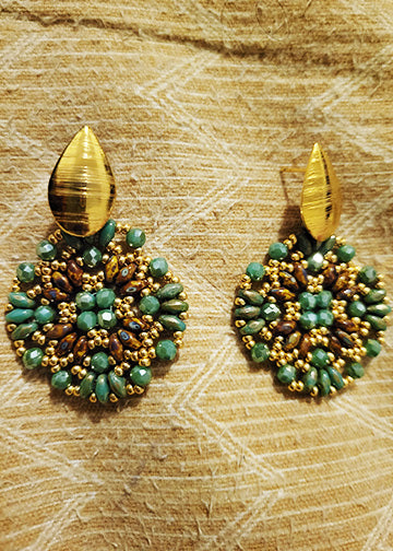 The Cikara Green/Brown & Gold Earring Set