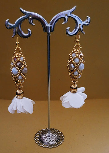 The Bella Drop Gold And White Leaves Earrings