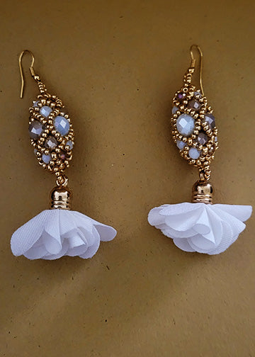 The Bella Drop Gold And White Leaves Earrings