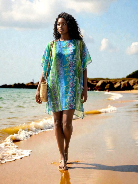 Jeanne Multi-Blueish Floral Chiffon Tunic
