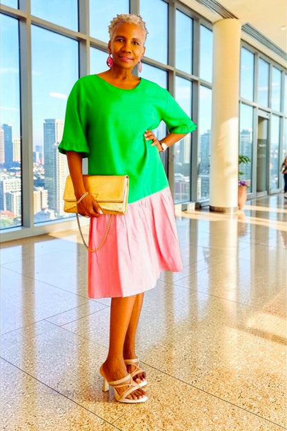 Shania Low waist Color Blocking Dress