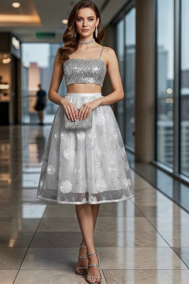 Lunice- Silver Sequin Bustier Top