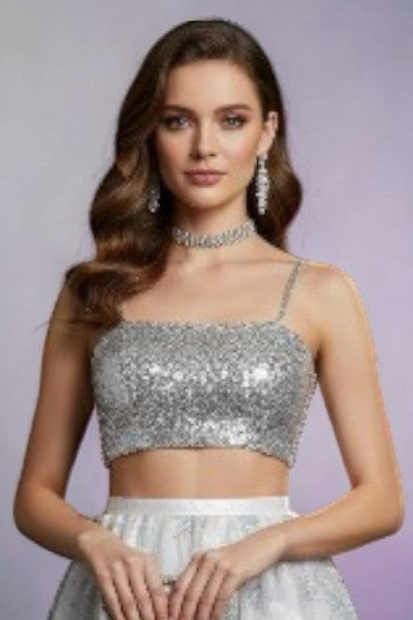 Lunice- Silver Sequin Bustier Top
