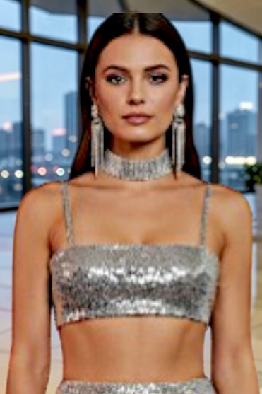 Luciana- Silver Sequin Bustier Top