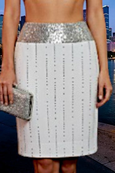 Savana-   White & Silver Sequin  Bridal Skirt