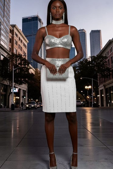 Lucinda- Silver Sequin Bustier Top