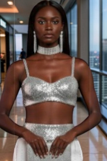 Lucinda- Silver Sequin Bustier Top