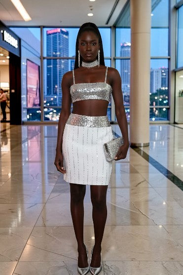 Savana-   White & Silver Sequin  Bridal Skirt