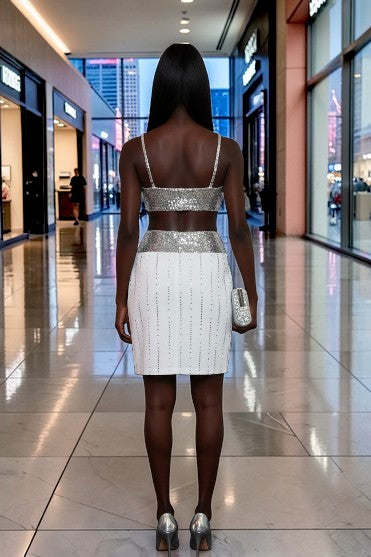 Lucinda- Silver Sequin Bustier Top