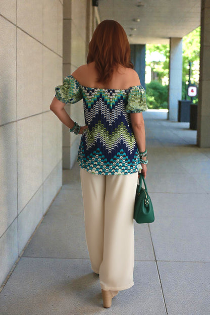 Benicia Off shoulder Chevron Print  Blouse
