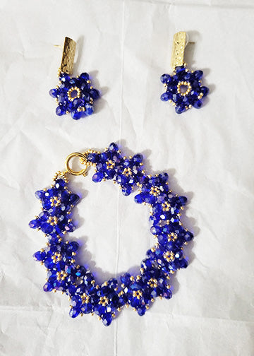 The Bea Royal Blue & Gold Beaded Bracelet and Earring set