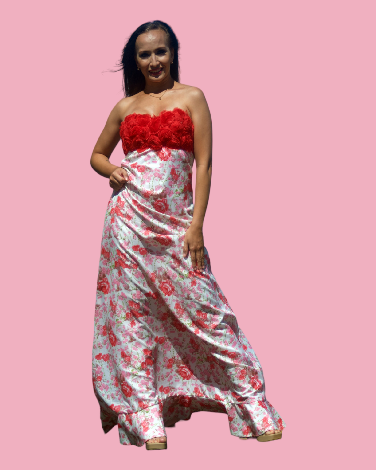 The Natalia A-Line Strapless Floral Gown
