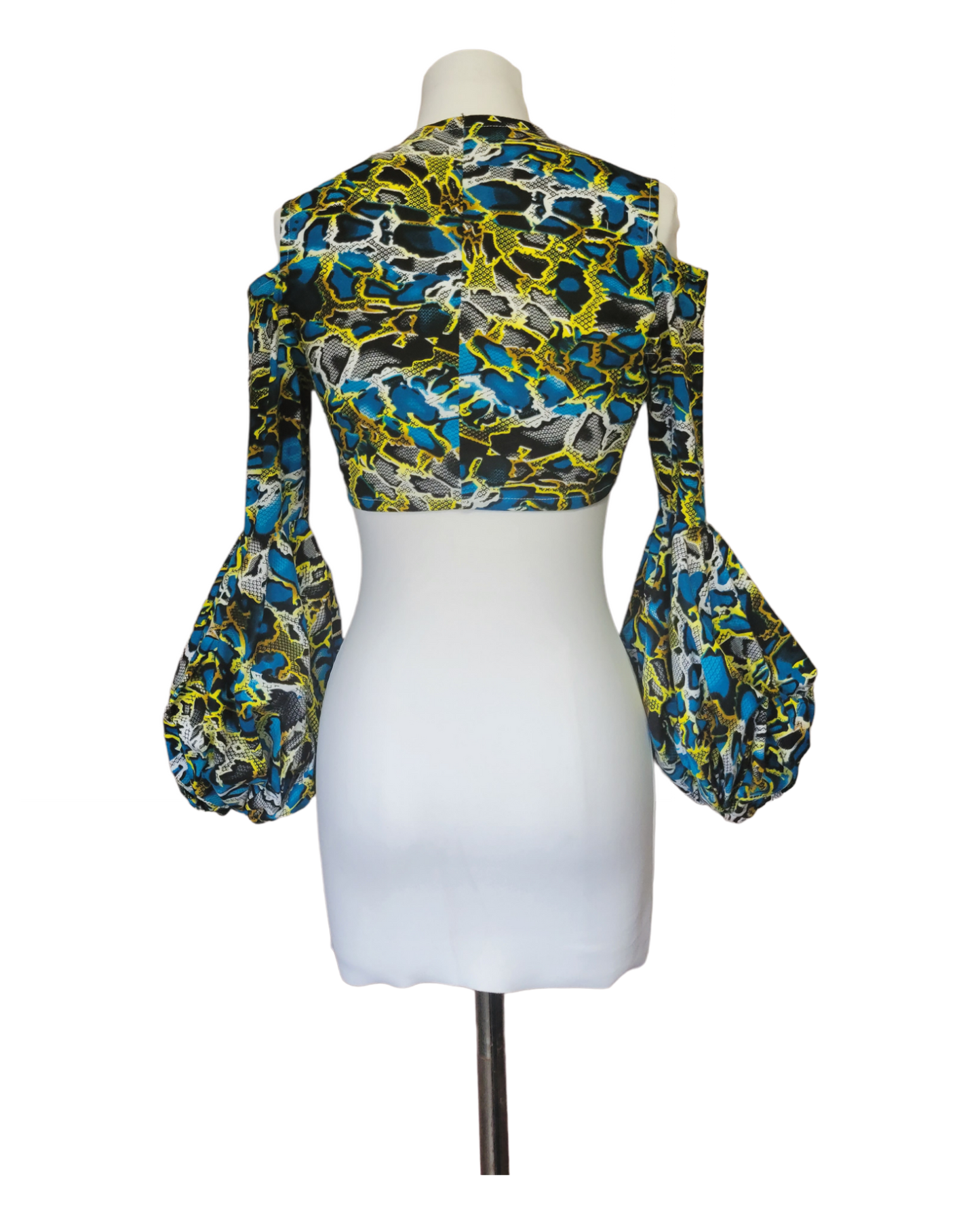 The V-Neck Printed Crop Jacket With Puff Sleeves