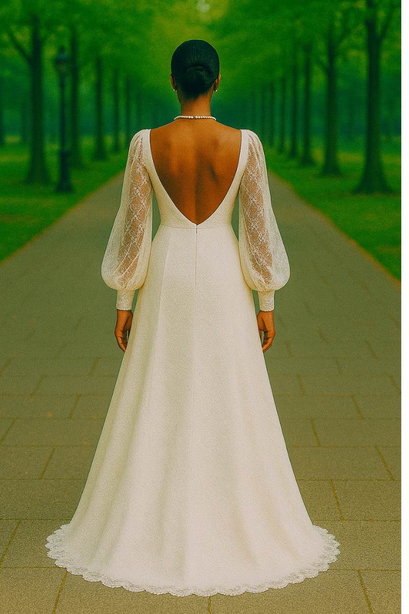 Joanna Long Sleeves  White Lace A line Wedding Gown