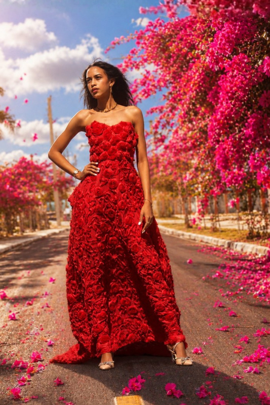 Catalina Strapless Red Gown
