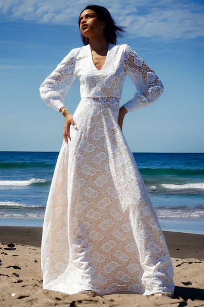 Angelica  | V Neck Bridal  Lace Gown