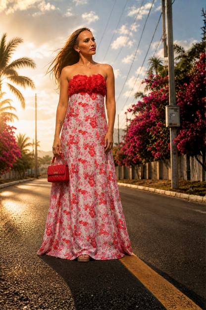 Rosetta  Empire Gown with Red Rosette Bodice