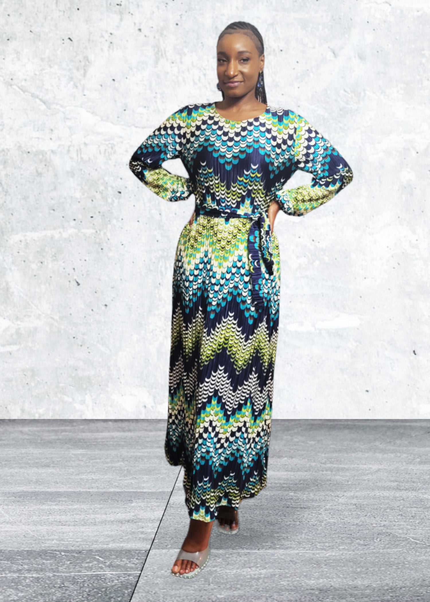 The Madona Chevron Print Midi Dress