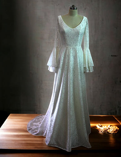 The Tabita Beige Bell sleeves wedding Gown