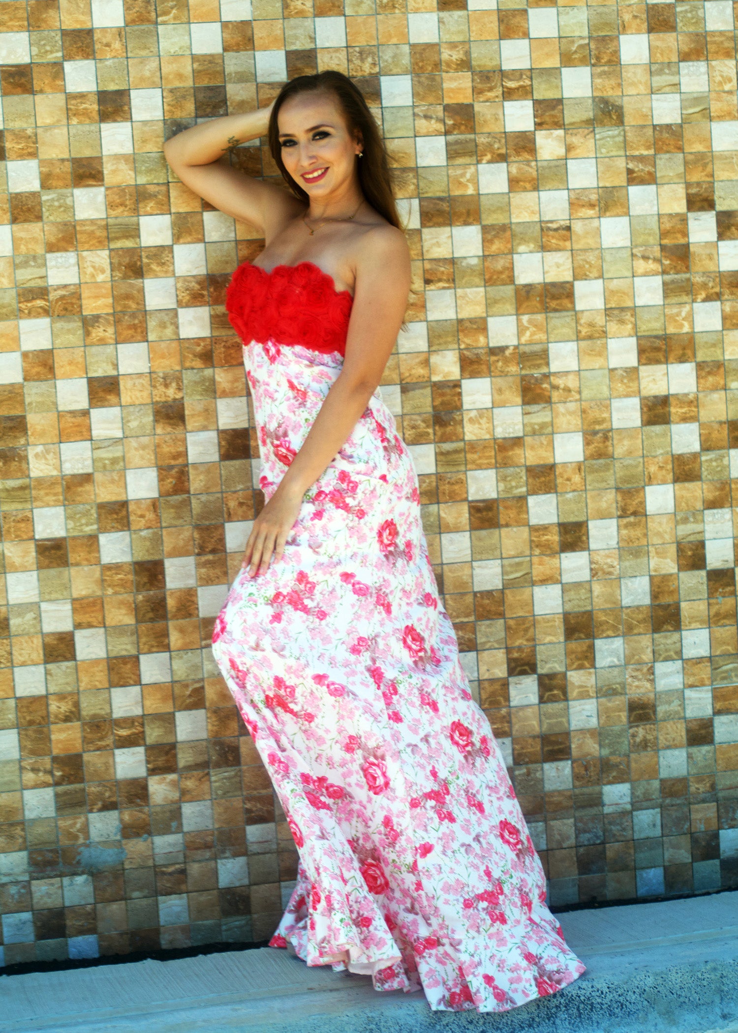 The Natalia A-Line Strapless Floral Gown