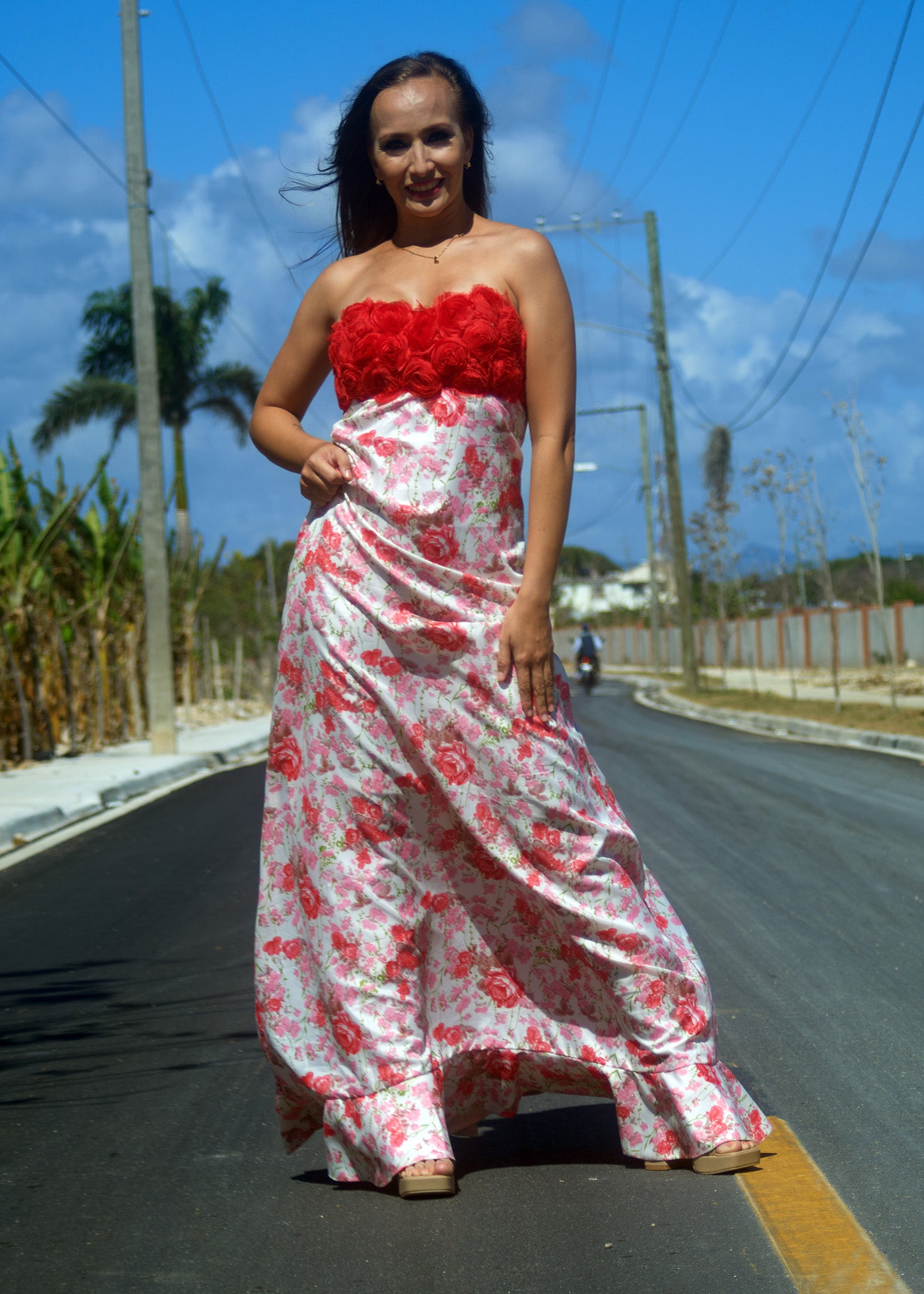 The Natalia A-Line Strapless Floral Gown
