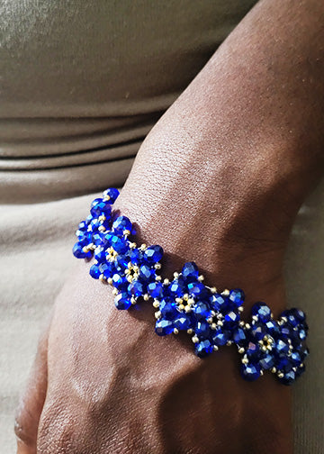 The Bea Royal Blue & Gold Beaded Bracelet and Earring set