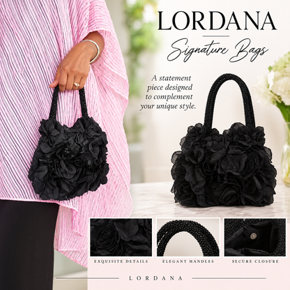 Lordana Black Floral Statement Handbag