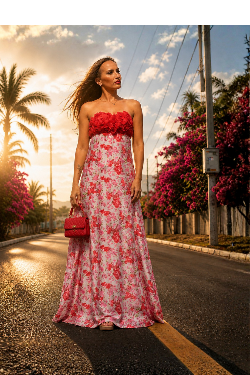 Rosetta  Empire Gown with Red Rosette Bodice