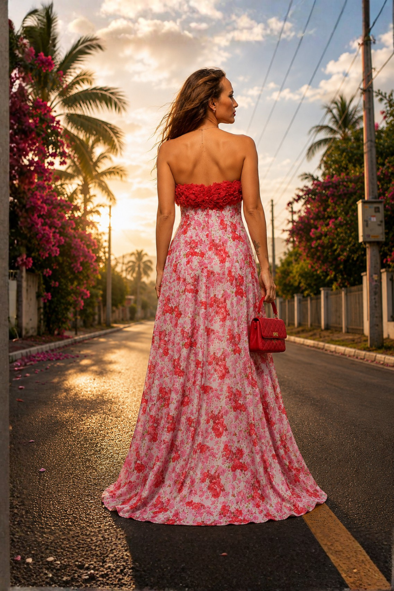 Rosetta  Empire Gown with Red Rosette Bodice