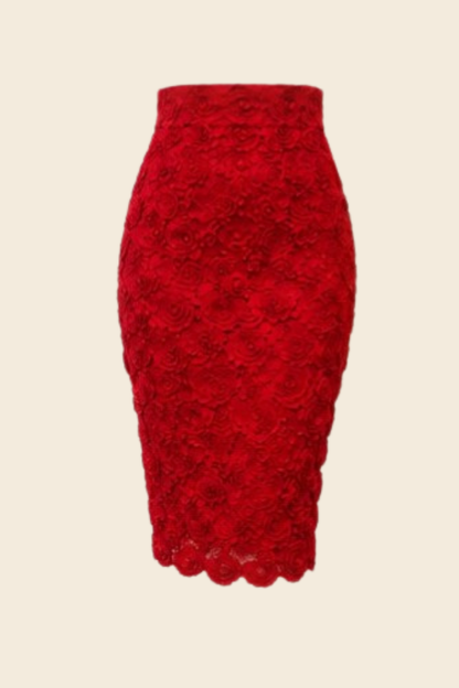 Rosetta  Red Rosette Pencil Skirt