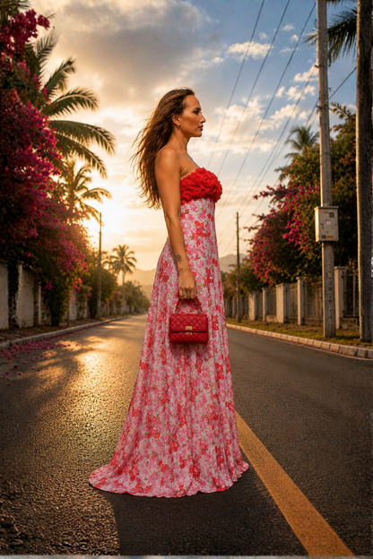 Rosetta  Empire Gown with Red Rosette Bodice