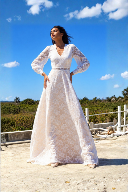 Angelica  | V Neck Bridal  Lace Gown