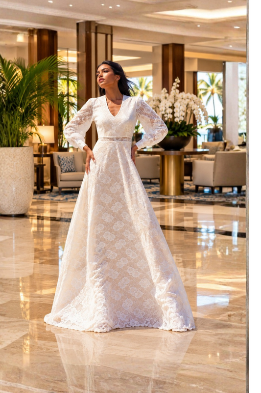 Angelica  | V Neck Bridal  Lace Gown
