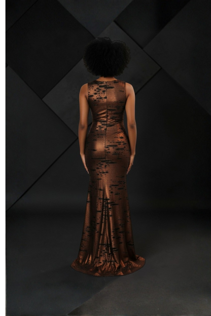 Solita | Bronze Metallic Sleeveless Mermaid Evening Gown