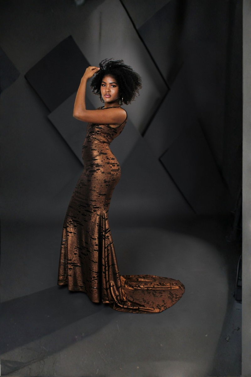 Solita | Bronze Metallic Sleeveless Mermaid Evening Gown