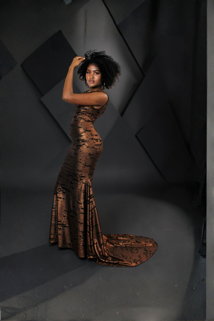 Solita | Bronze Metallic Sleeveless Mermaid Evening Gown