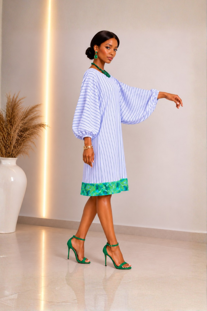 Samara | Limited Edition Cotton Dress – Green Floral Border