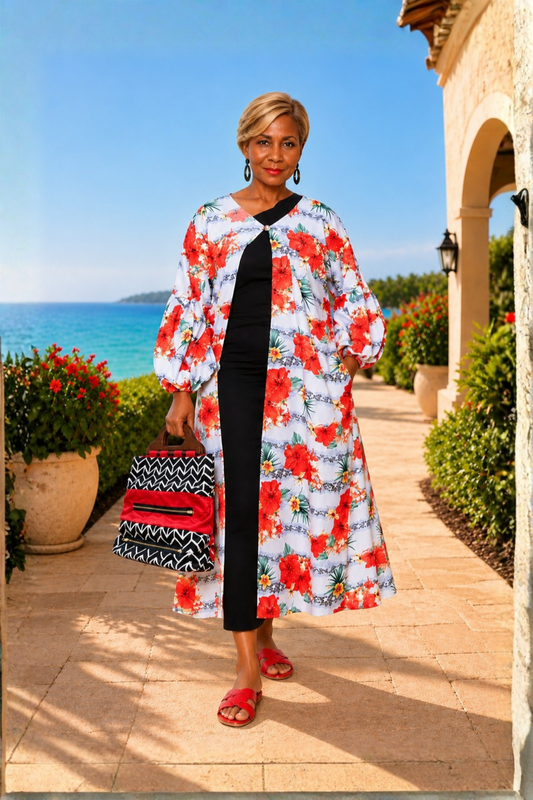 Altagracia White Floral Puff Sleeves Duster
