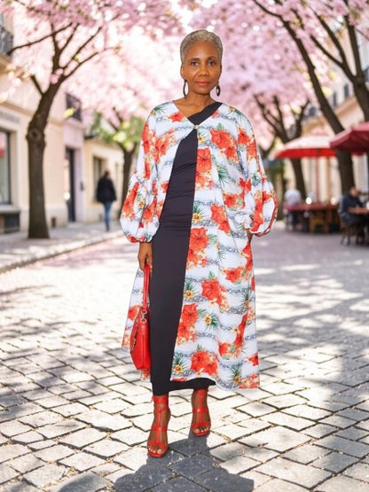 Altagracia White Floral Puff Sleeves Duster